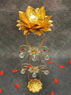 Crystal Drop Golden Flower Standing Tea Light Holder