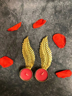 Golden Long Feather Shape Tea Light Holder - One