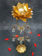 Crystal Drop Golden Flower Standing Tea Light Holder
