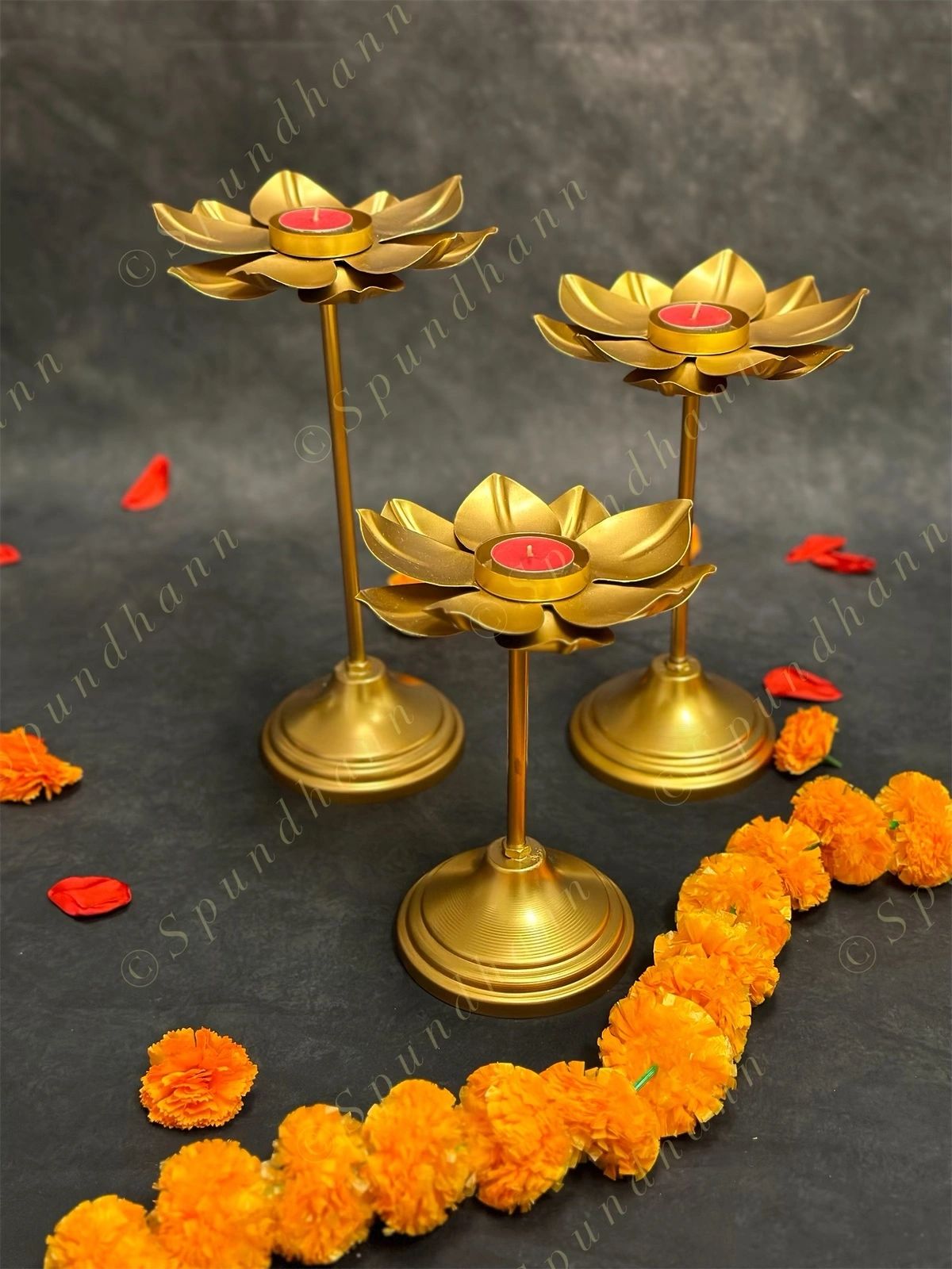 Tall Rounded Lotus Standing Tea Light Holder Set of 3