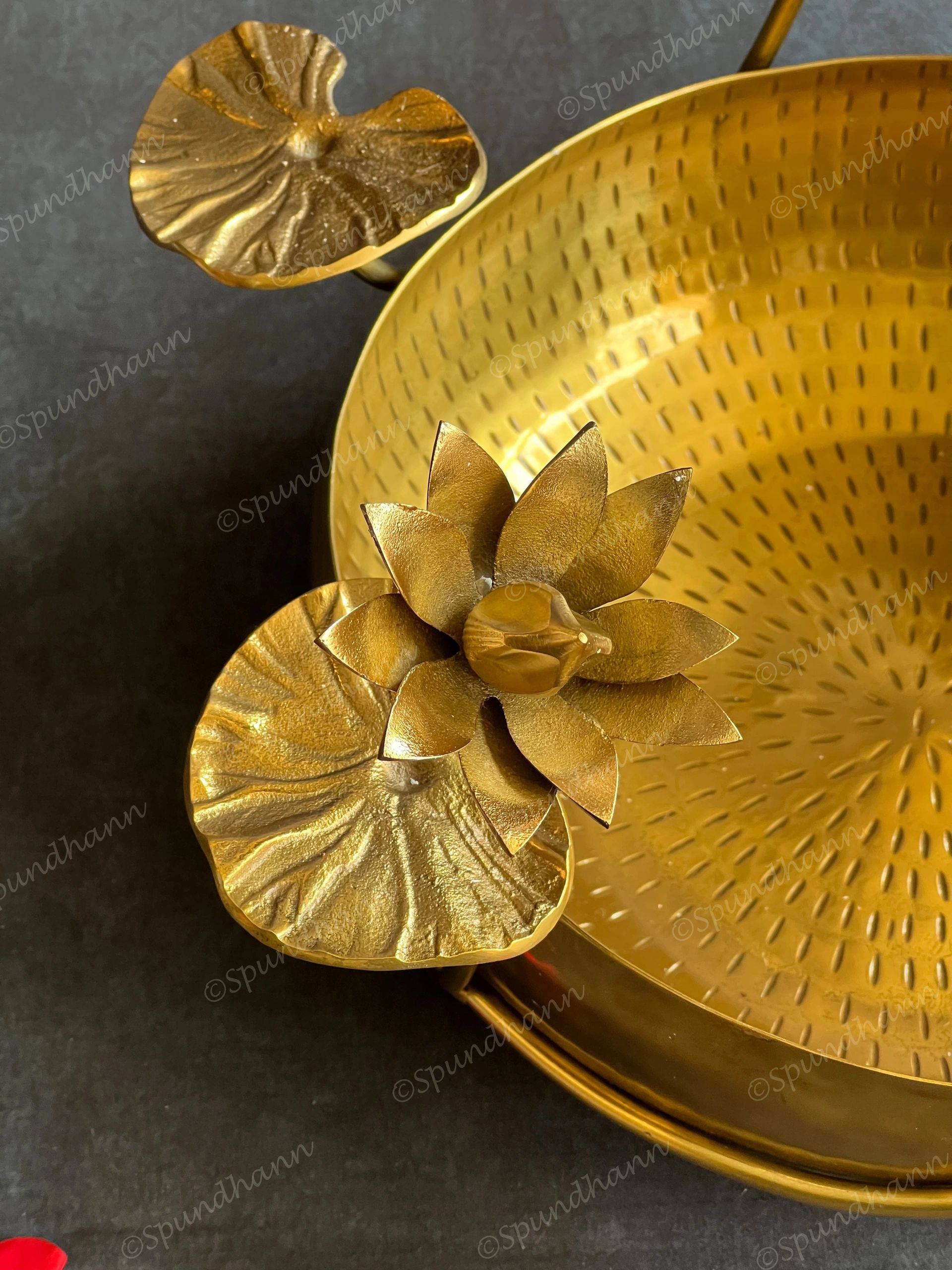 Stunning Heavy Brass Urli with Lotus Pond Scene