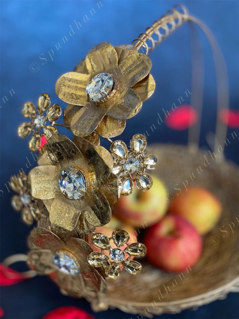 Golden Flower Studded Fruit Basket
