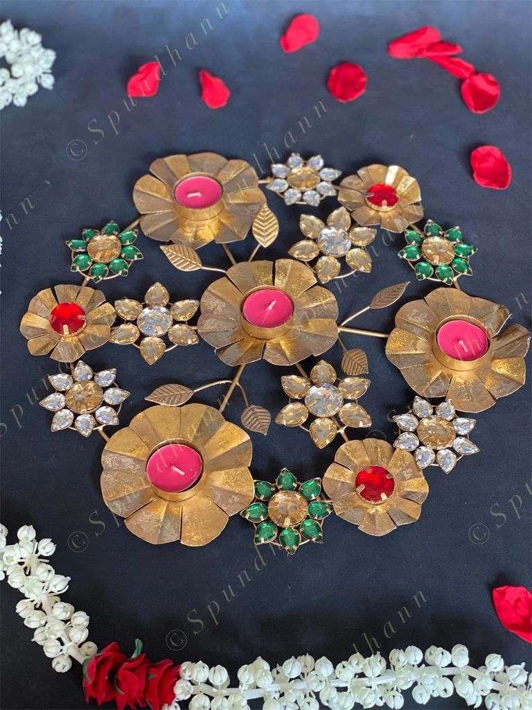 Studded Metal Floral Rangoli