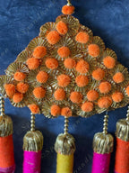 Pom Pom Gota Triangle Hanging Decor w/ Multi Color Tassels