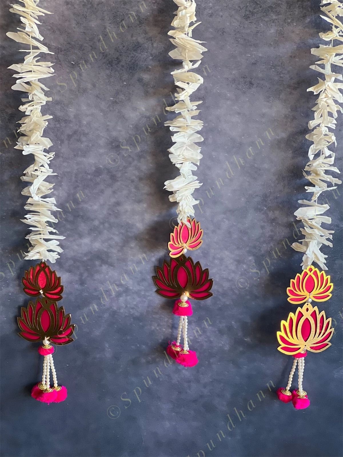 Double Lotus Danglers with Chameli Strings Pair