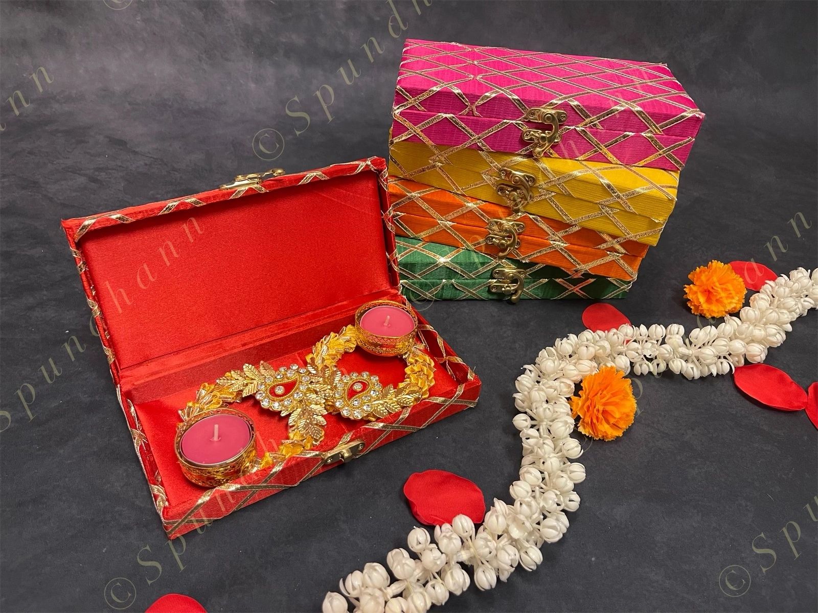 Rectangular Criss Cross Gold Gotapatti Gift Box Only