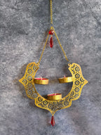 Dainty Metal Hanging Pendant Tea Light Holder with Red Drop