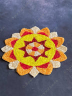 Marigold Inspired White Mango Yellow Medium Rangoli Floor Mat