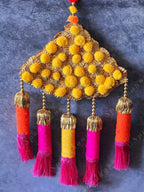 Pom Pom Gota Triangle Hanging Decor w/ Multi Color Tassels