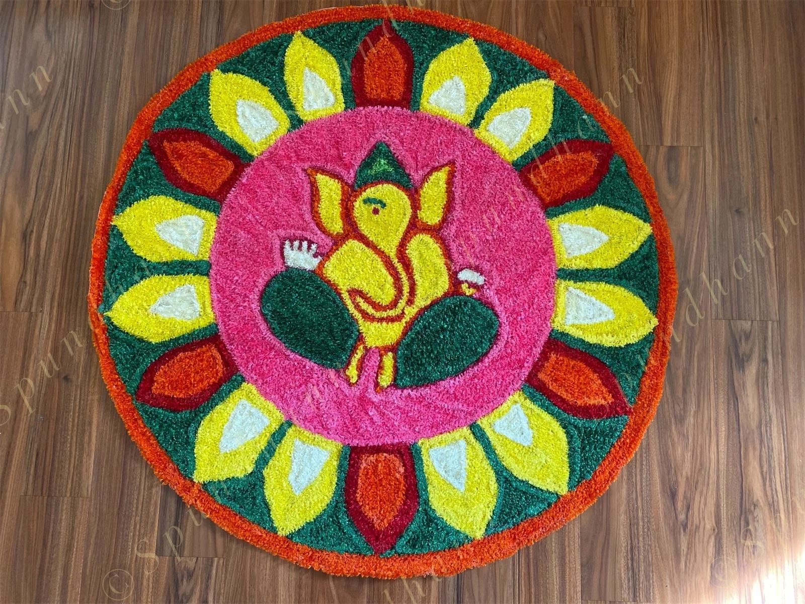 Round Ganesh Floral Rangoli Floor Mat