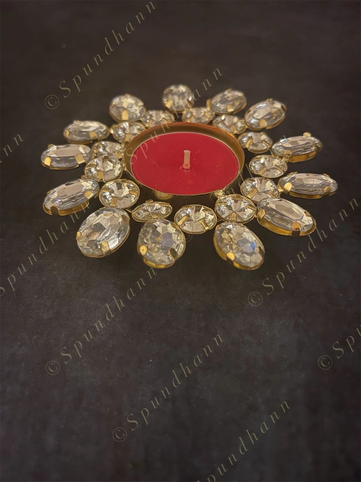 Oval Double White Studded Tea Light Holder