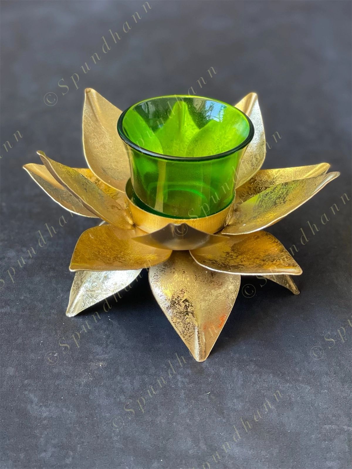 Metal Lotus Petal Standing Tea Light Holder - With Glass
