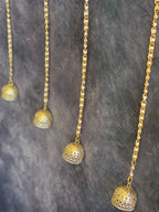 Golden Bell Dome Danglers with Pearl Chain String Pair