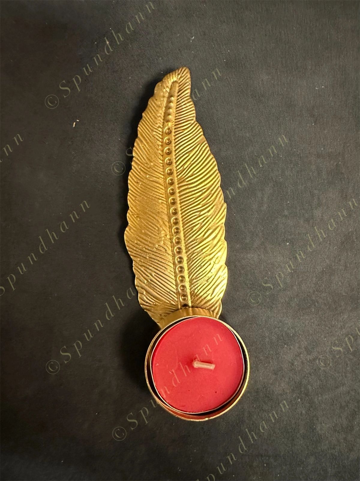 Golden Long Decorative Feather Shape Tea Light Holder