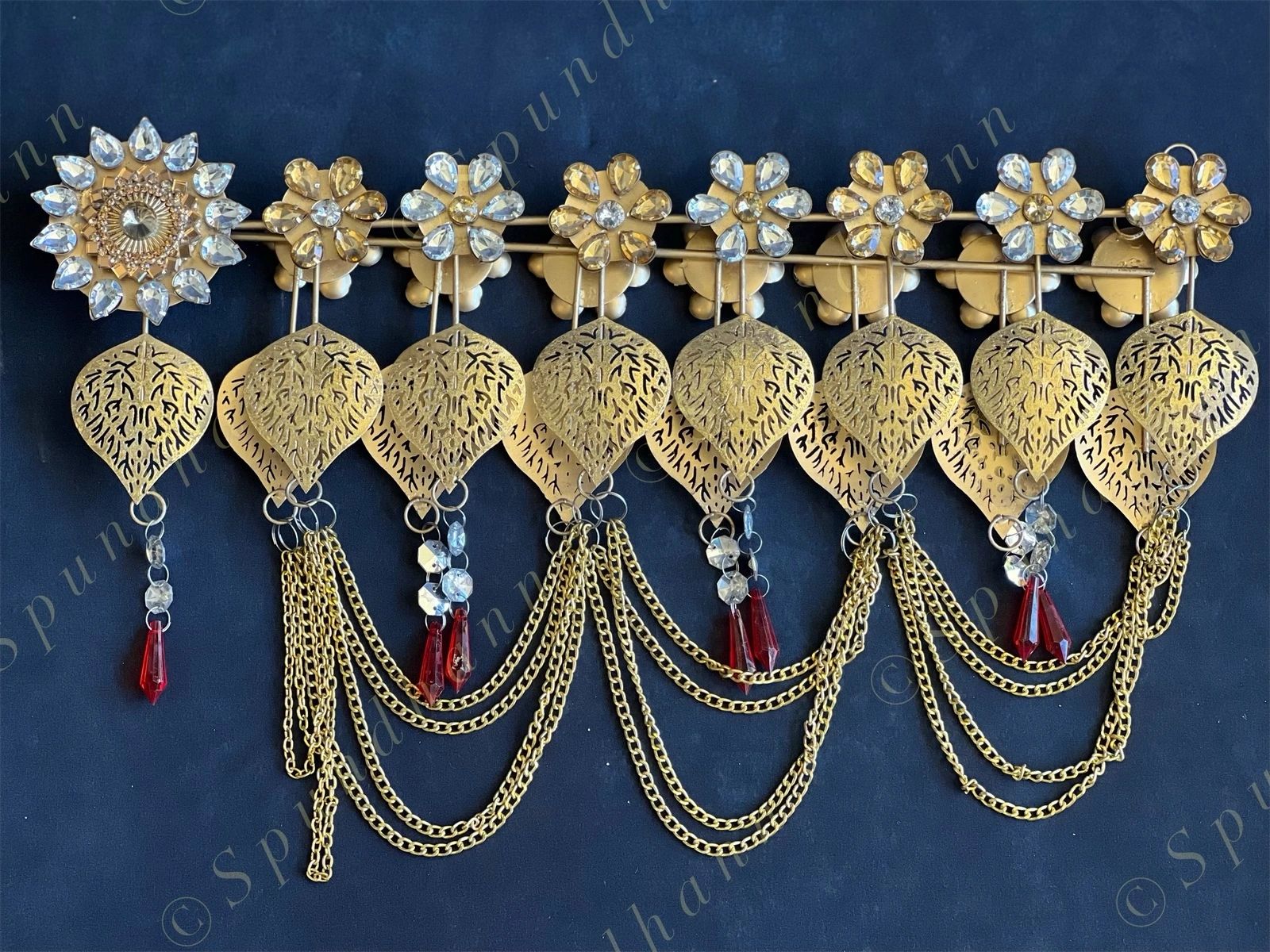 Foldable Metal & Gemstone Flower Toran