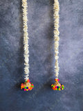 Chameli, Jute, Gota & Multicolor Pom Pom Dangler Set of 2