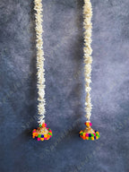 Chameli, Jute, Gota & Multicolor Pom Pom Dangler Set of 2