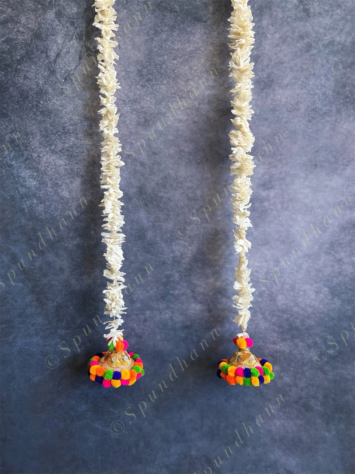 Chameli, Jute, Gota & Multicolor Pom Pom Dangler Set of 2