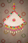White Triangular Wall Hanging with Pom Pom & Bell Dangler