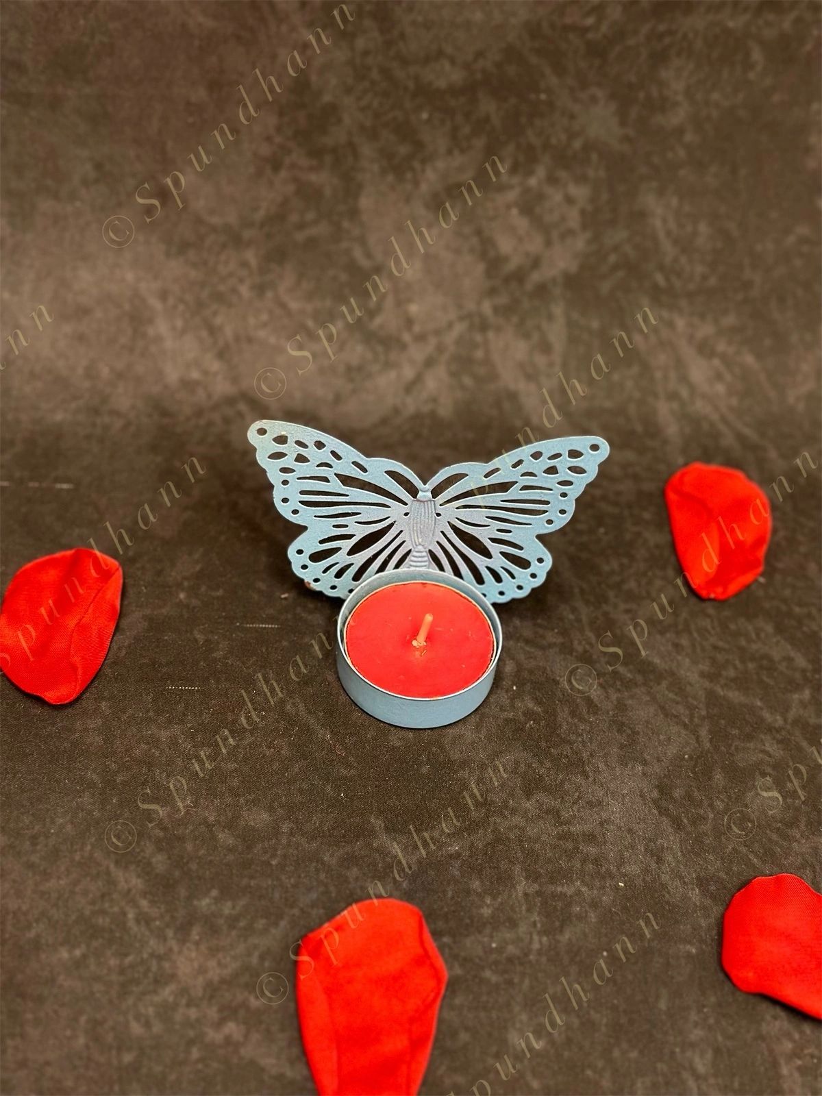 Blue Metal Cute Butterfly Tea Light Holder