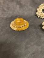 Gold and White Bead With Pearl Tea Light Holder