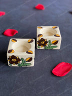 Ceramic Square Floral Painted Tea Light Holders