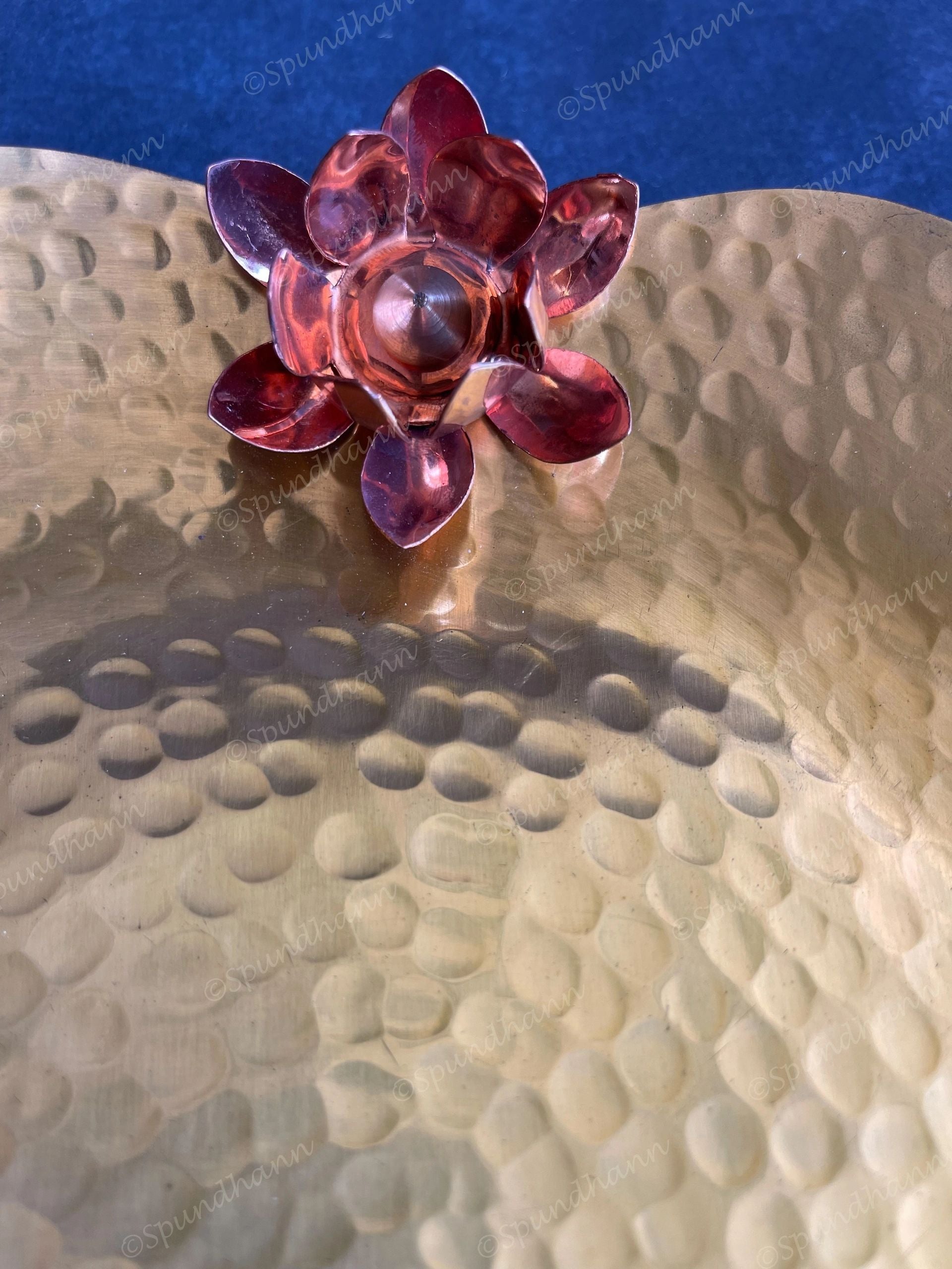 Brass Hammered Heavy Platter with Copper Flower