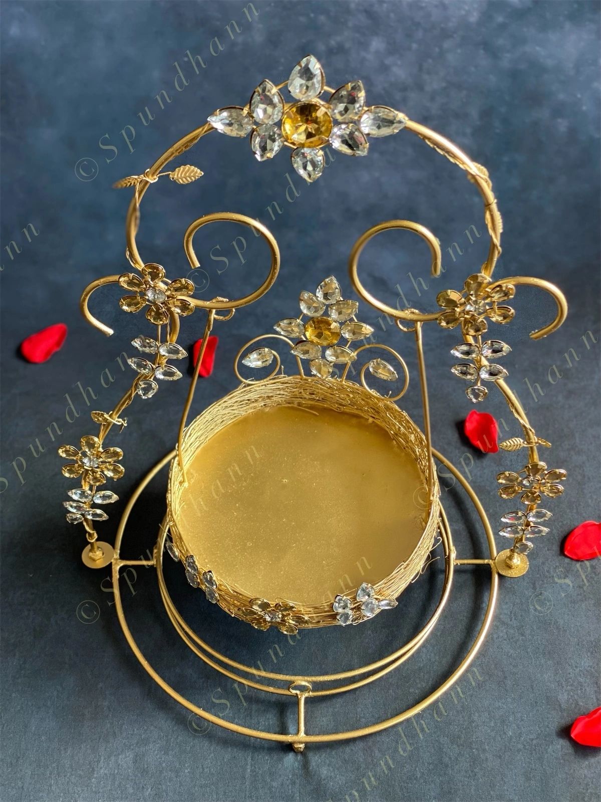 Golden Wired & Stone Studded Jhoola (Swing) for Deities