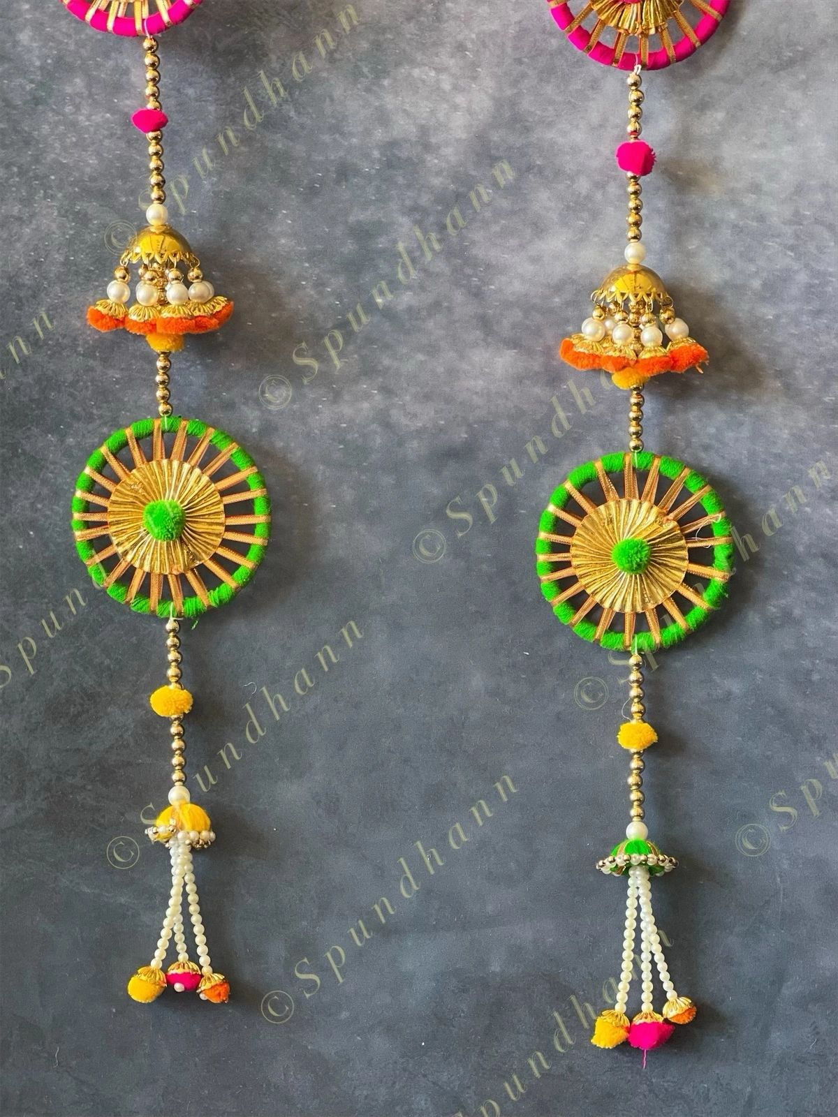 Chakri, Jhumki and Pom Pom Multi Colored Dangler Set of 2