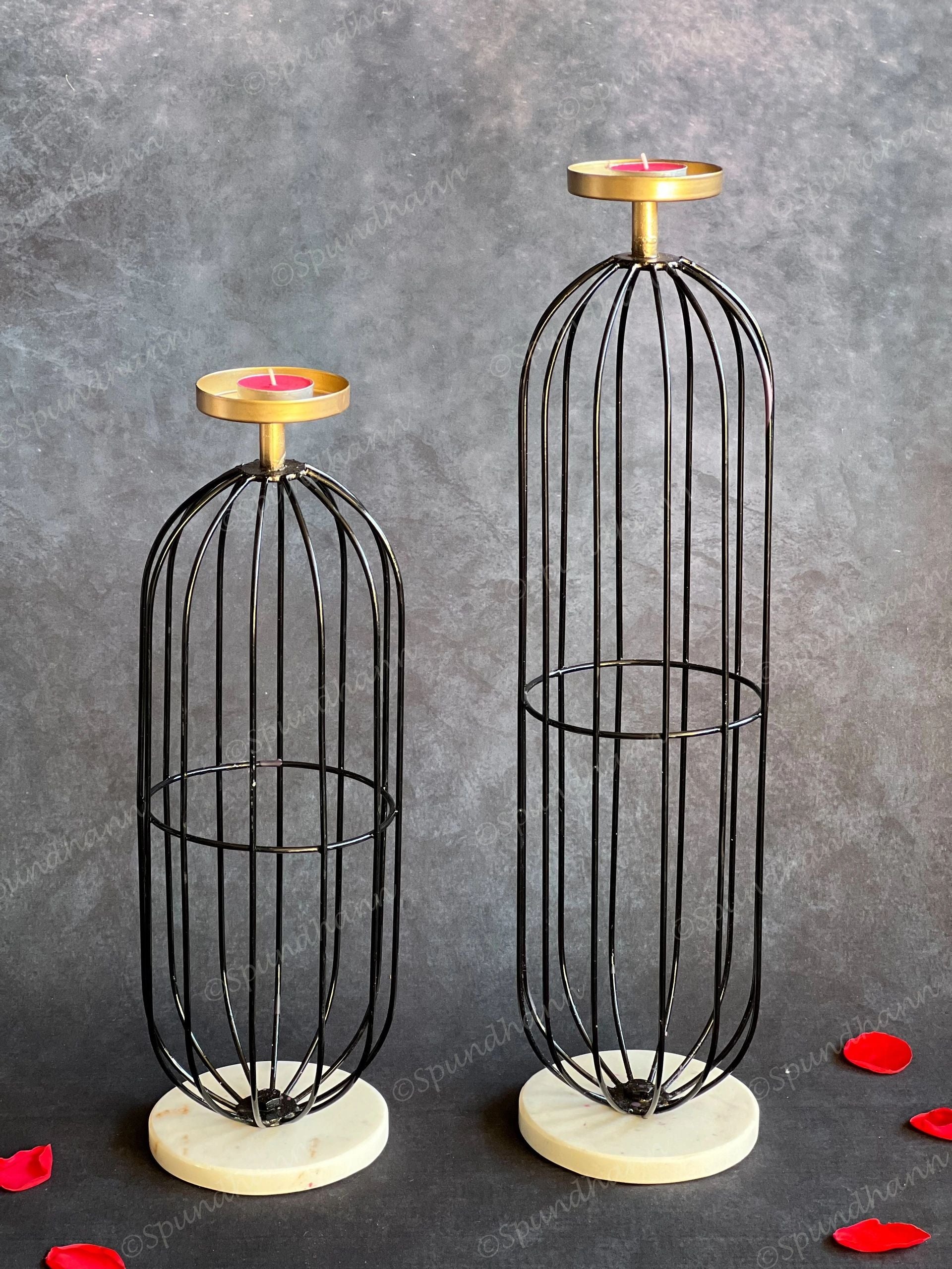 Tall Black Wired Candle Holder Stand with Marble Base