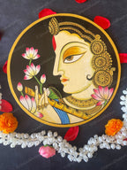 Beautifully Adorned Rajasthani Woman Pichwai Wall Hanging Plate Black