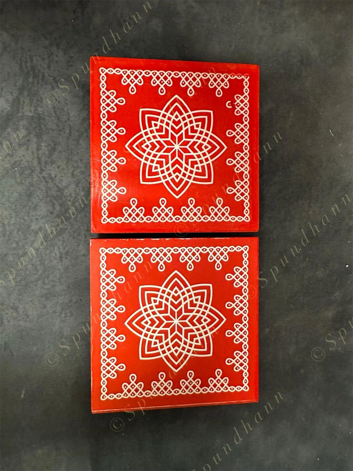 Rangoli Wooden Stand Pair