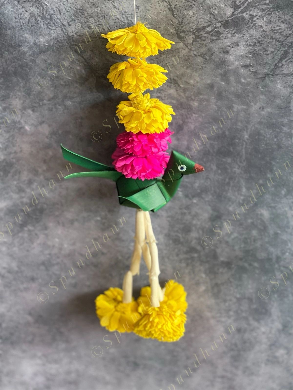 Shola Wood Dangler with Hanging Bird & Tassels Eco Friendly