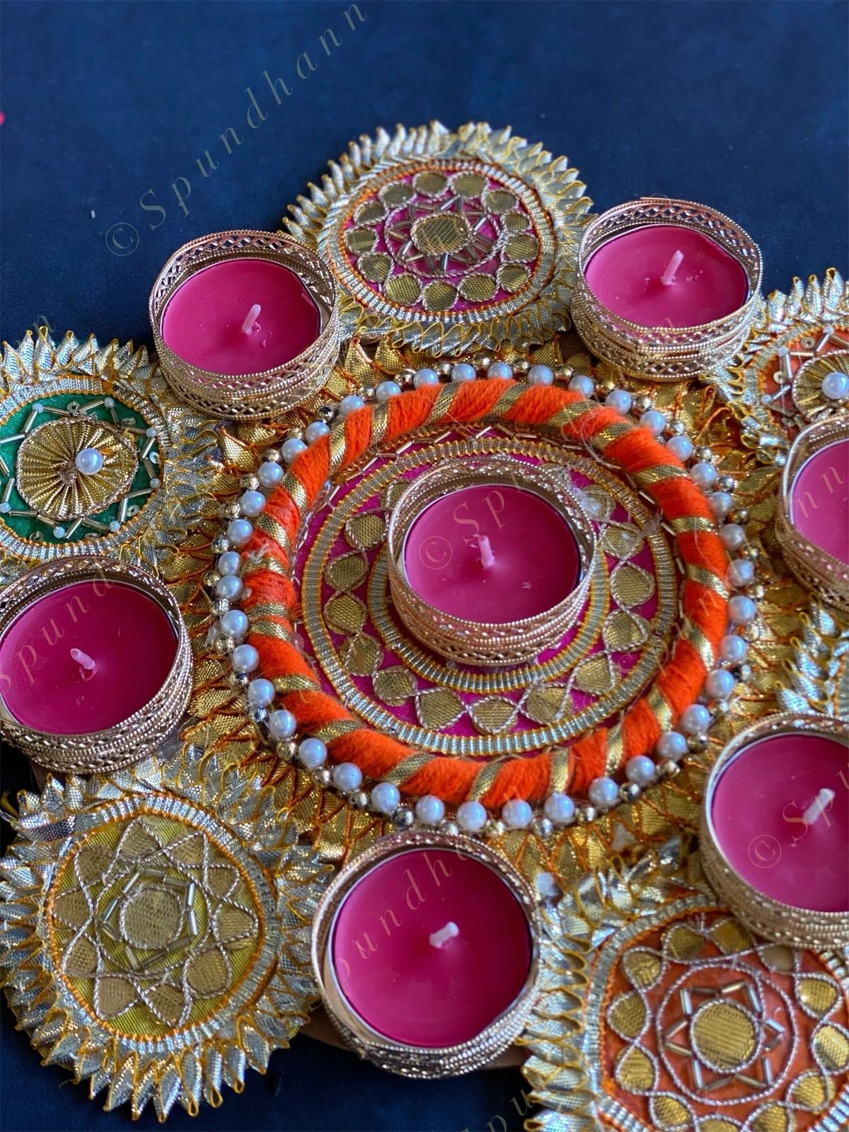 Multicolored Gota Fabric Rangoli Tea Light Holders