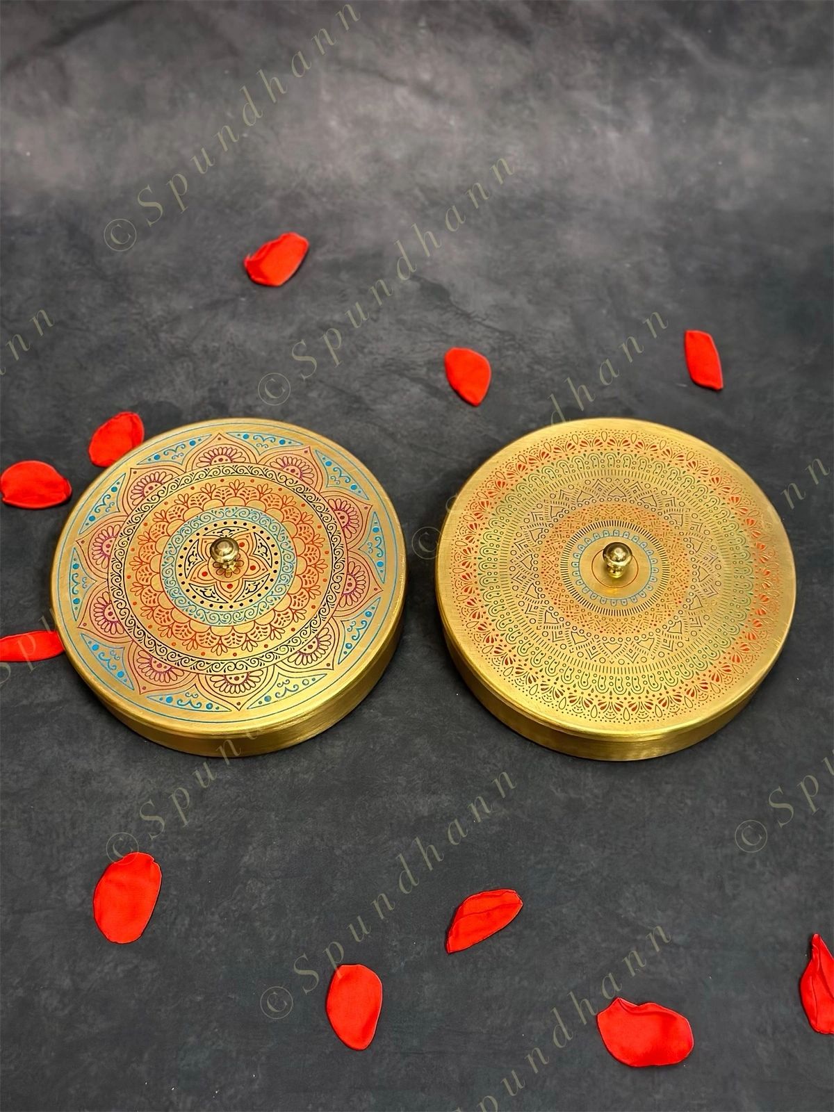 Pure Brass Minakari (Spice) Masala box with 7 Containers