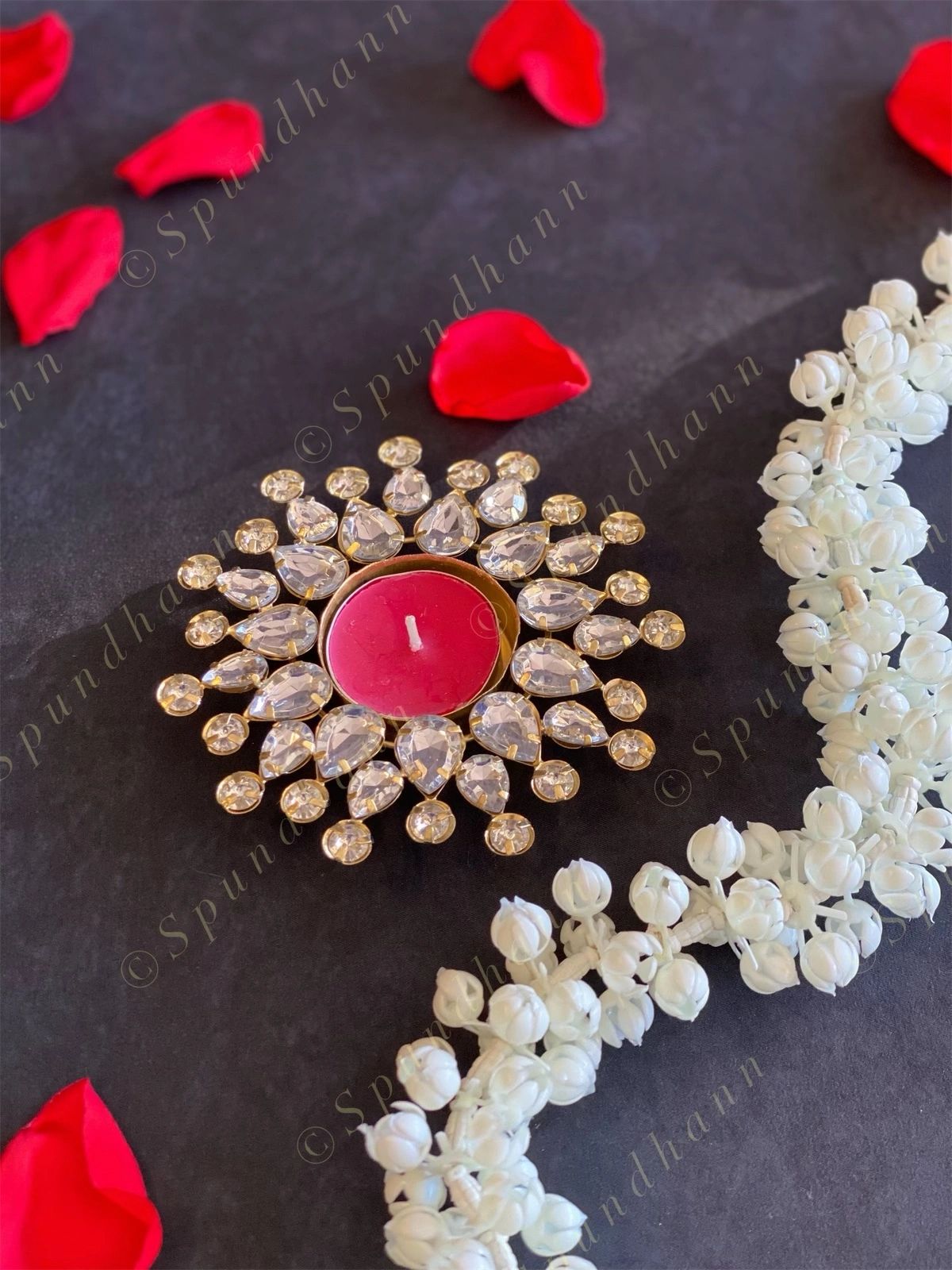 White & Golden Triple Studded Tea Light Holder