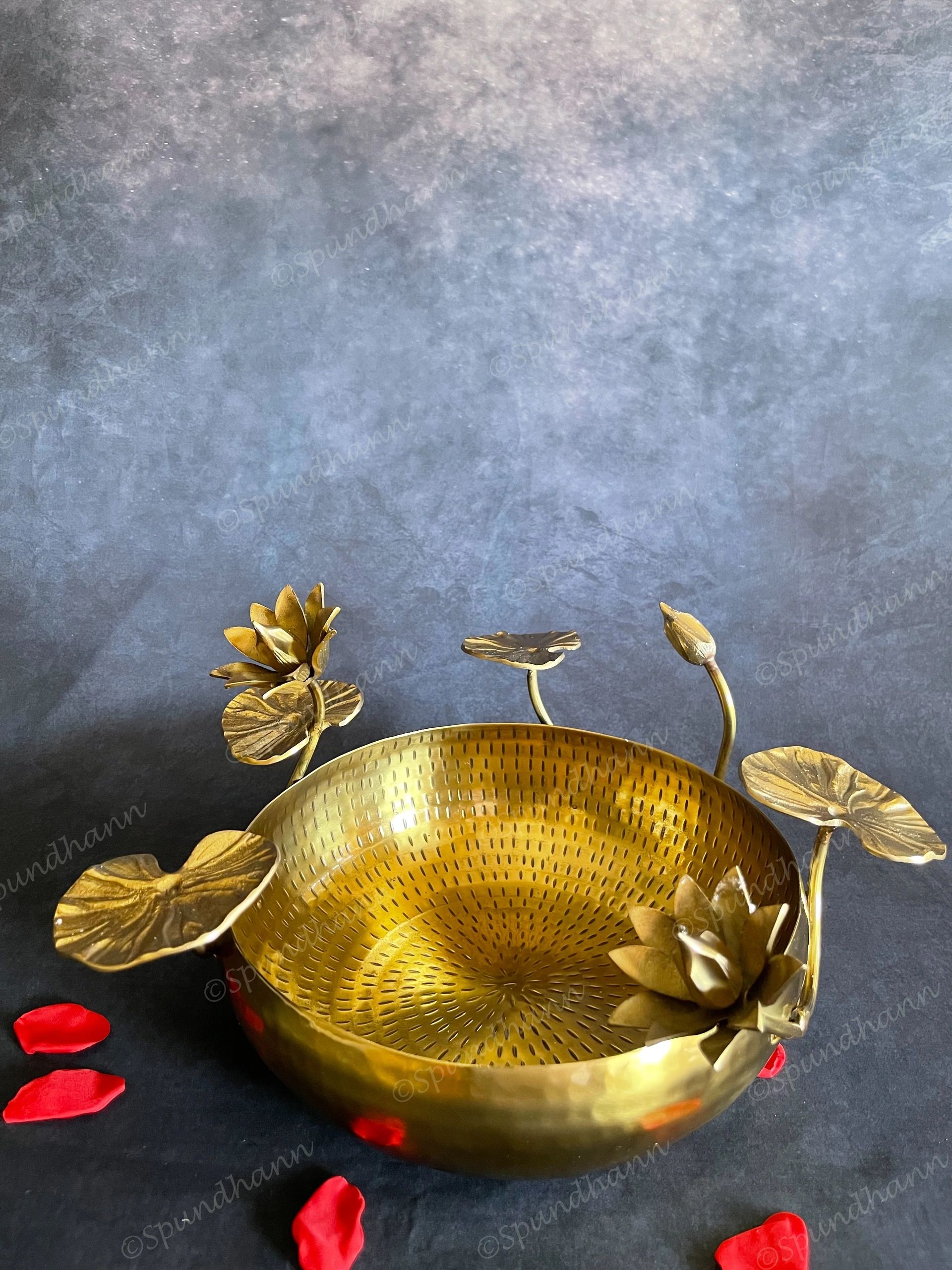 Stunning Heavy Brass Urli with Lotus Pond Scene