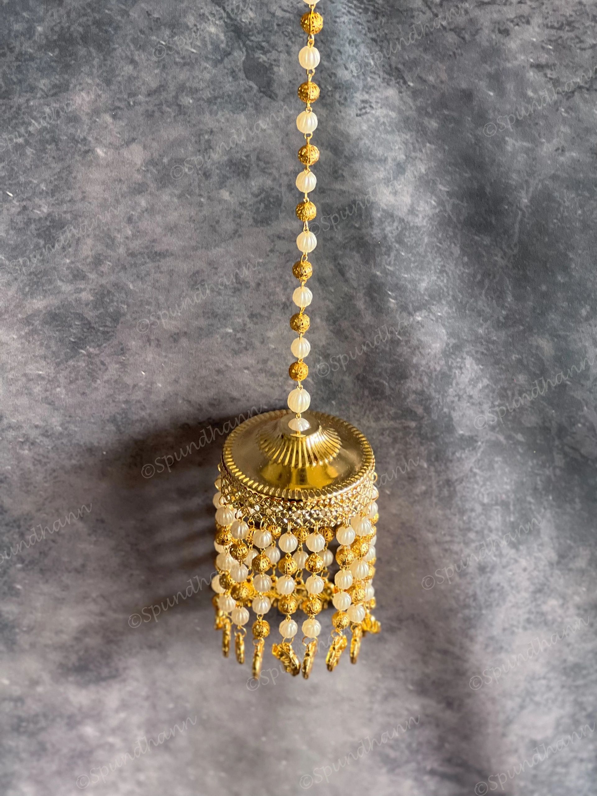Gold & White Beads Jhumki Dangler