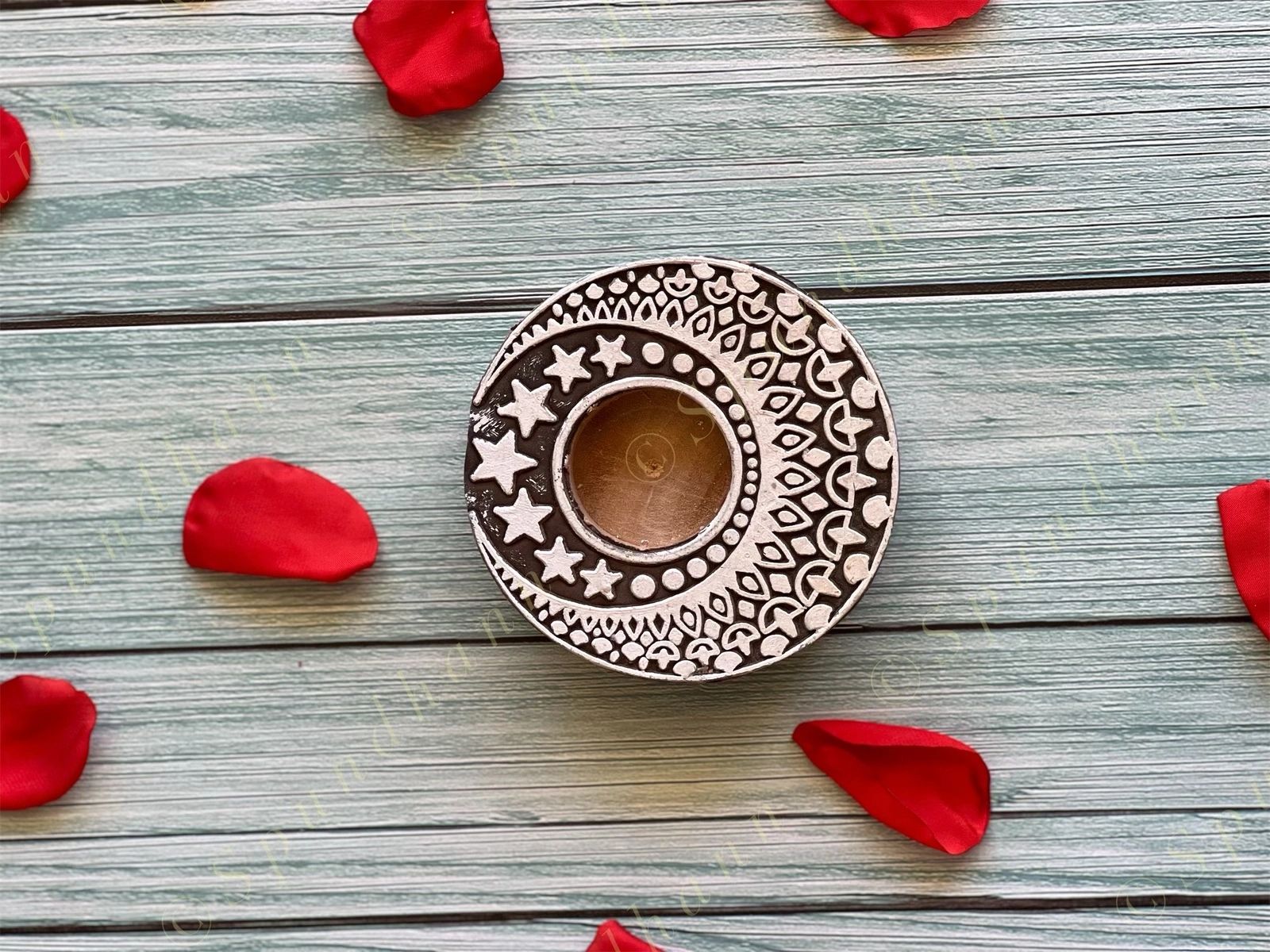 Moon & Stars Wooden Block Tea Light Holder
