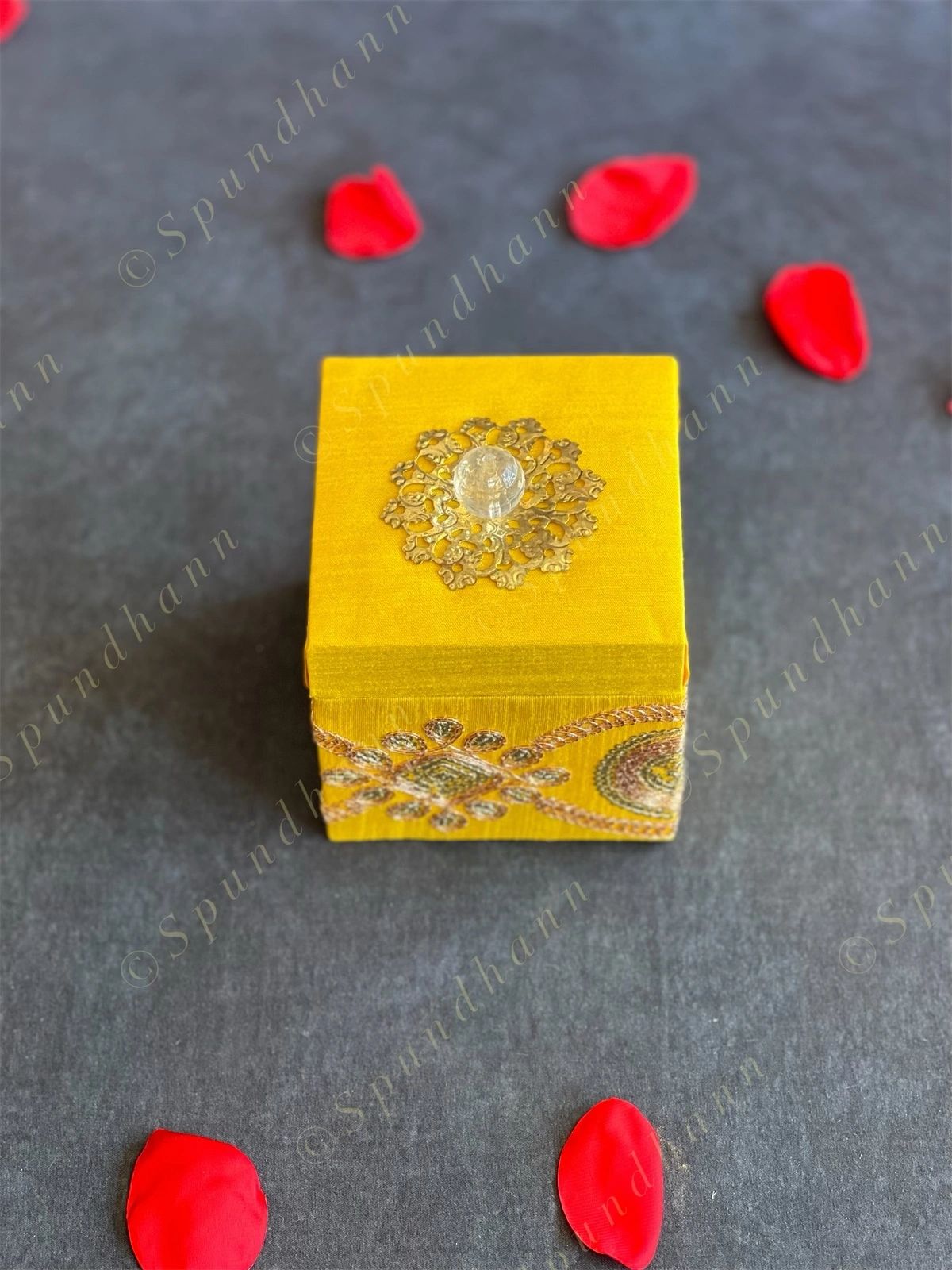 Pink Square Gift Box with Golden Embroidery