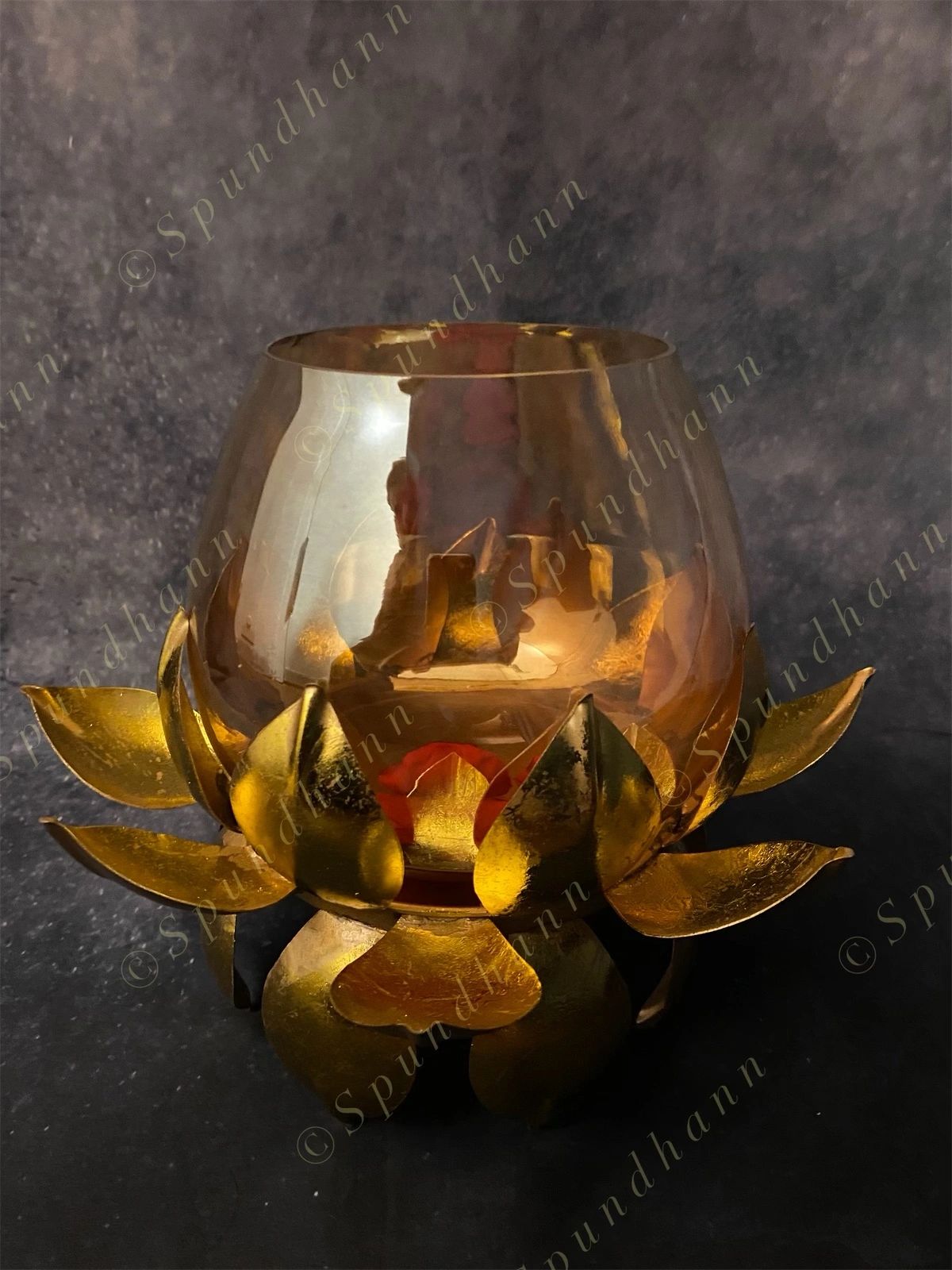 Big Lotus with Glass Tea Light Candle Holder