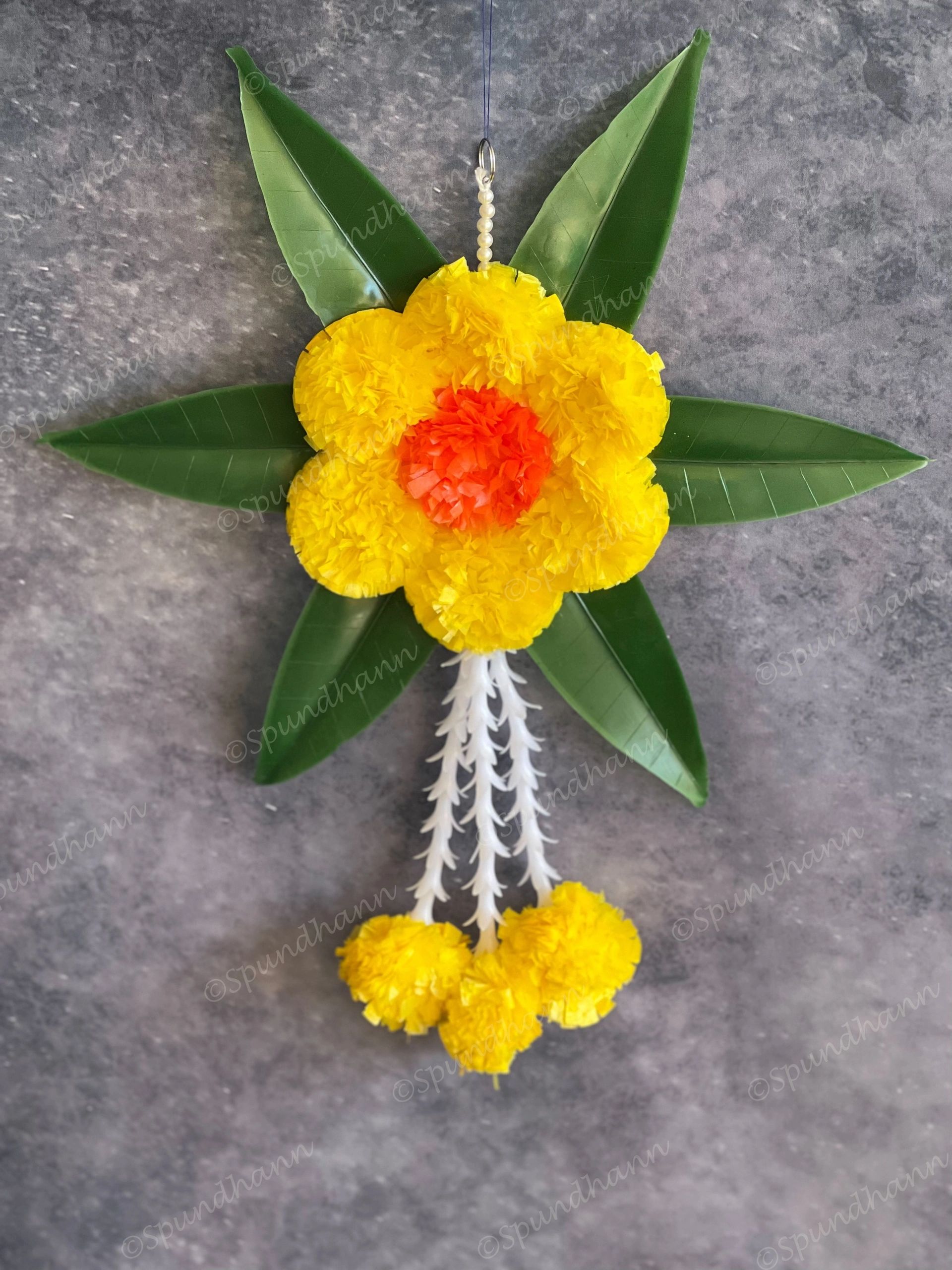 Marigold & Rajnigandha Flower Dangler With Leaves