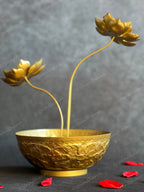 Embossed Urli with Lotus Stem Tea Light Holder