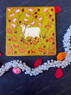 Pichwai Cow with Lotus Square Wall Hanging Plate