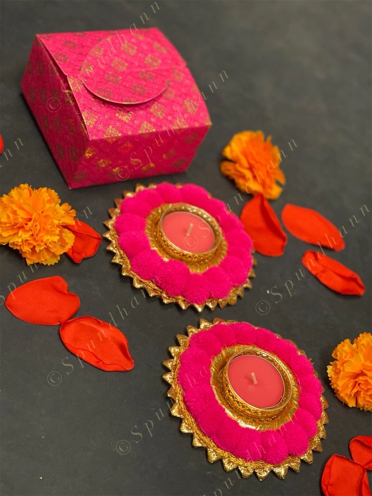 Paper Box with Pom Pom Tea Light Holders
