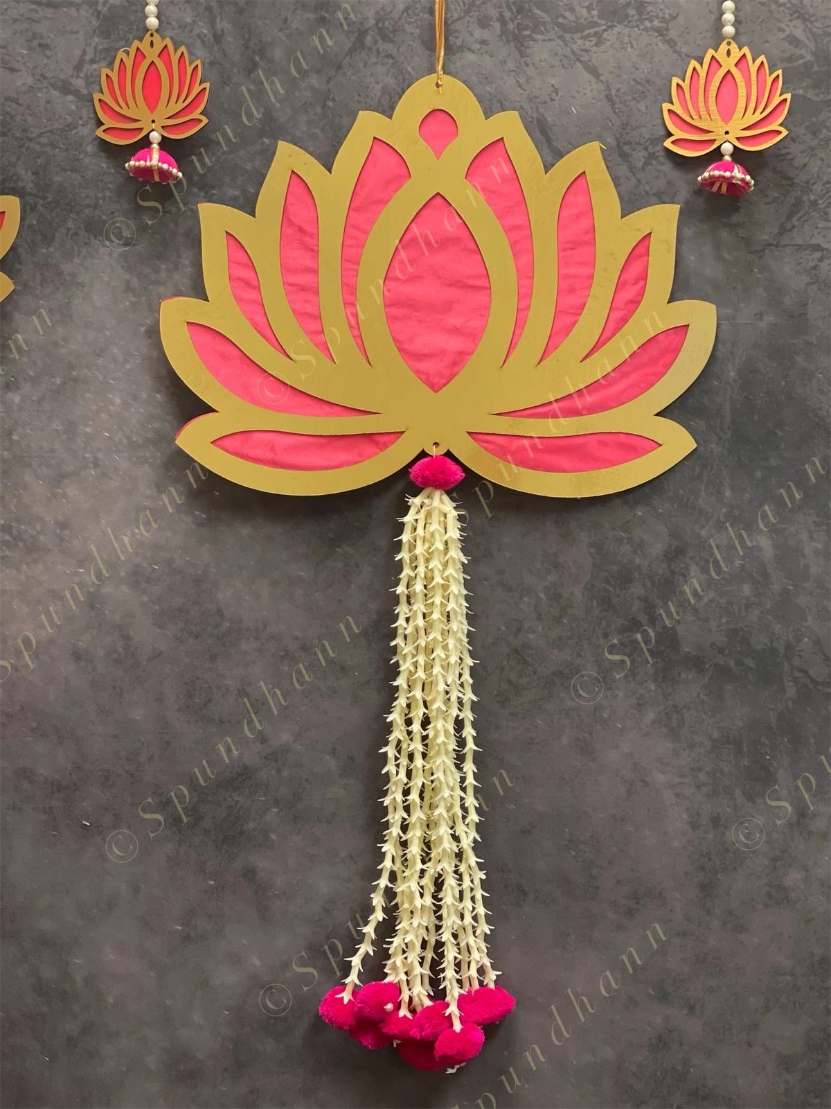 Large Lotus with Rajnigandha and pom pom Dangler