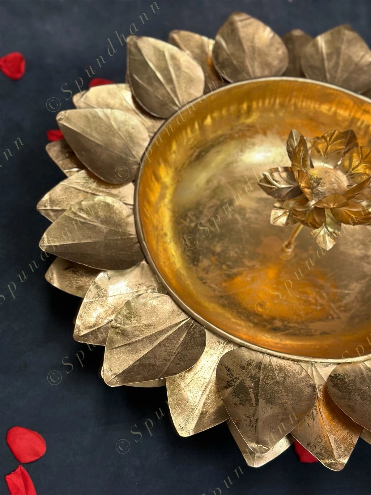 Spectacular Lotus Urli with Lotus Stem Tea Light Holder