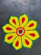 Yellow Flower Mat with Green Border Rangoli Floor Mat