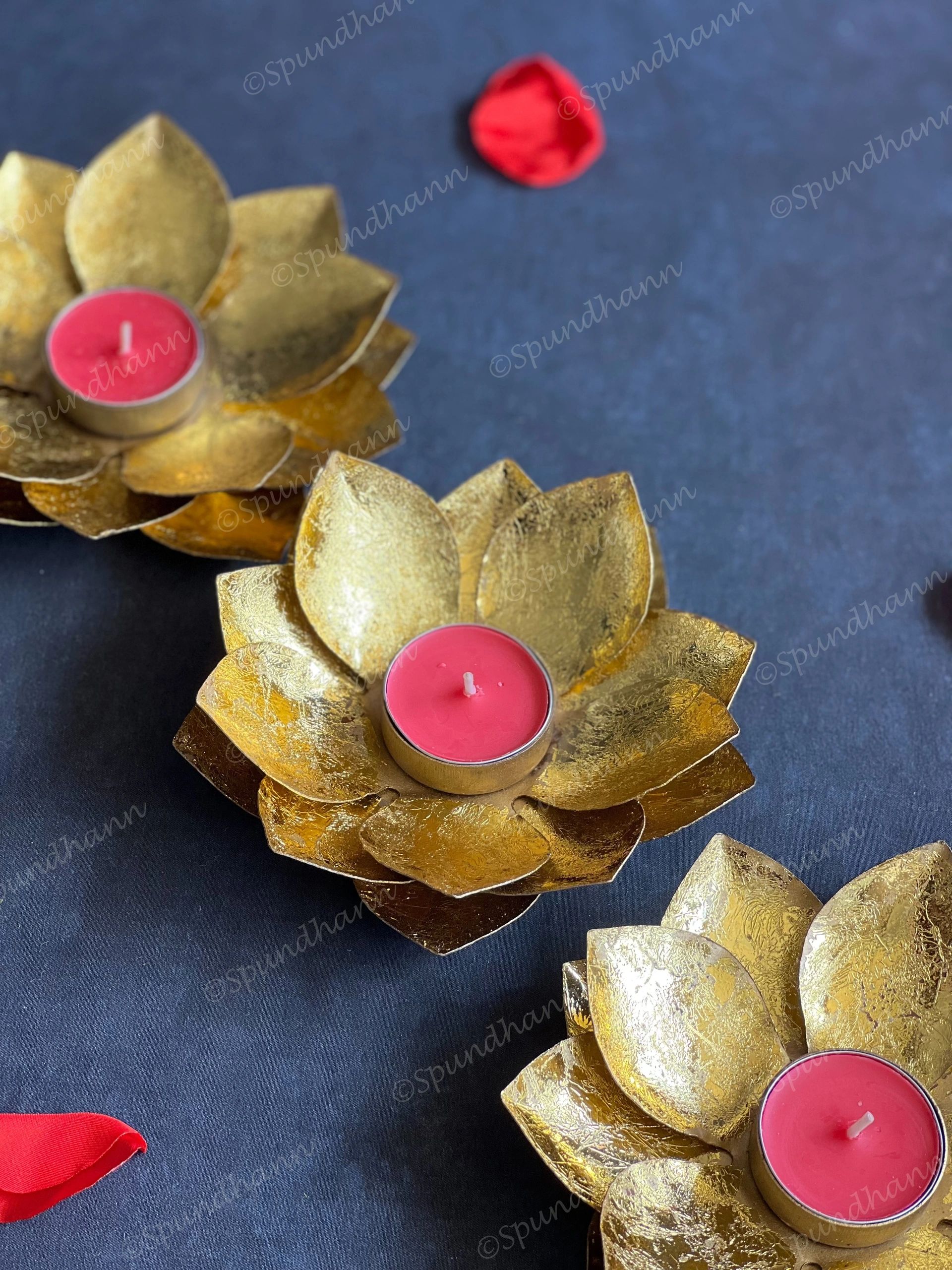 Golden Foiled 3Petals single Lotus Tea Light Holder