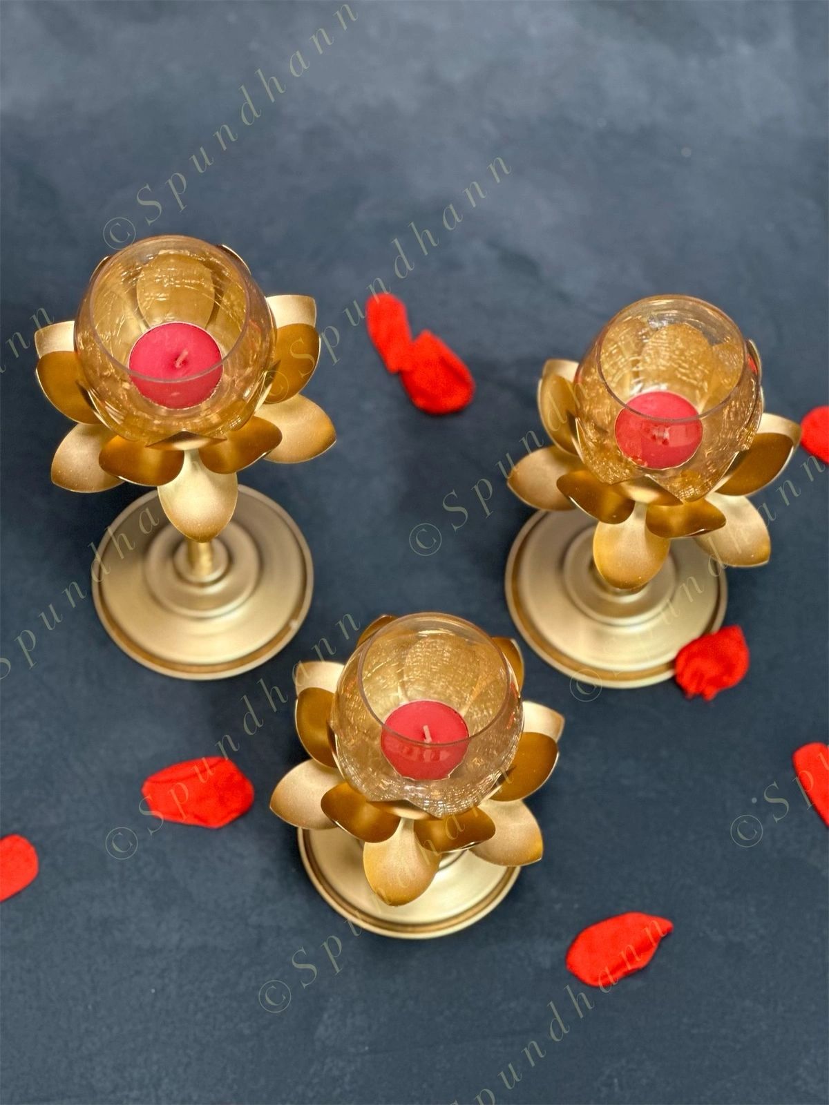 Standing Lotus Glass Tea Light Holder